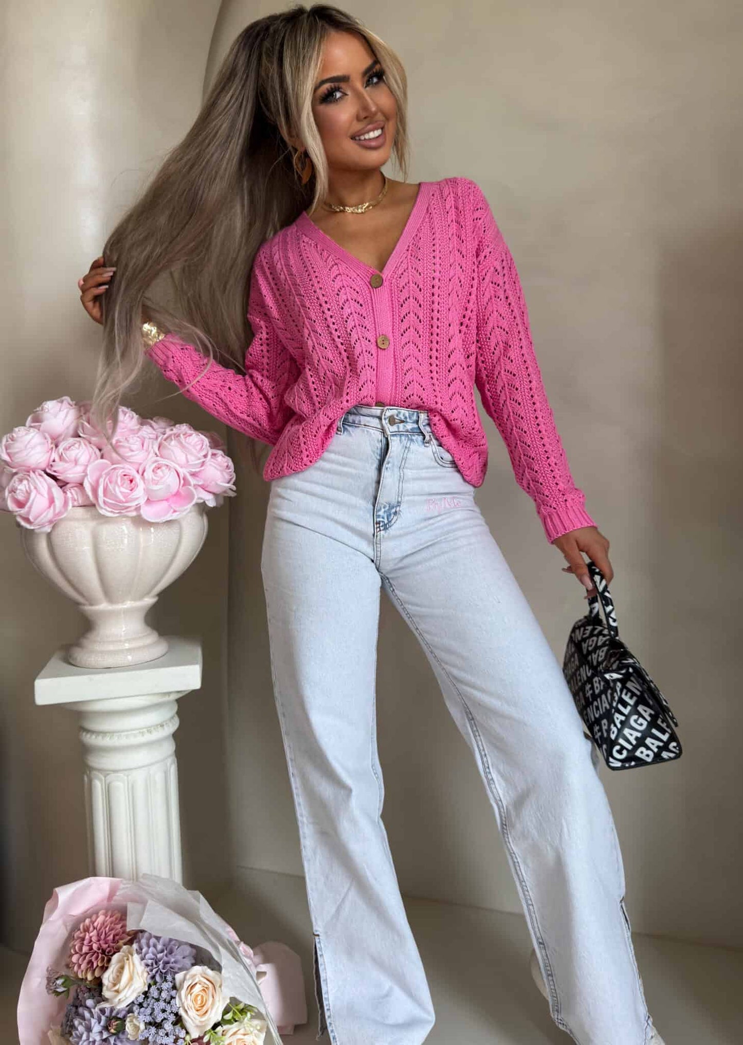 Strickjacke Strickpullover WOOD BY ME Pink