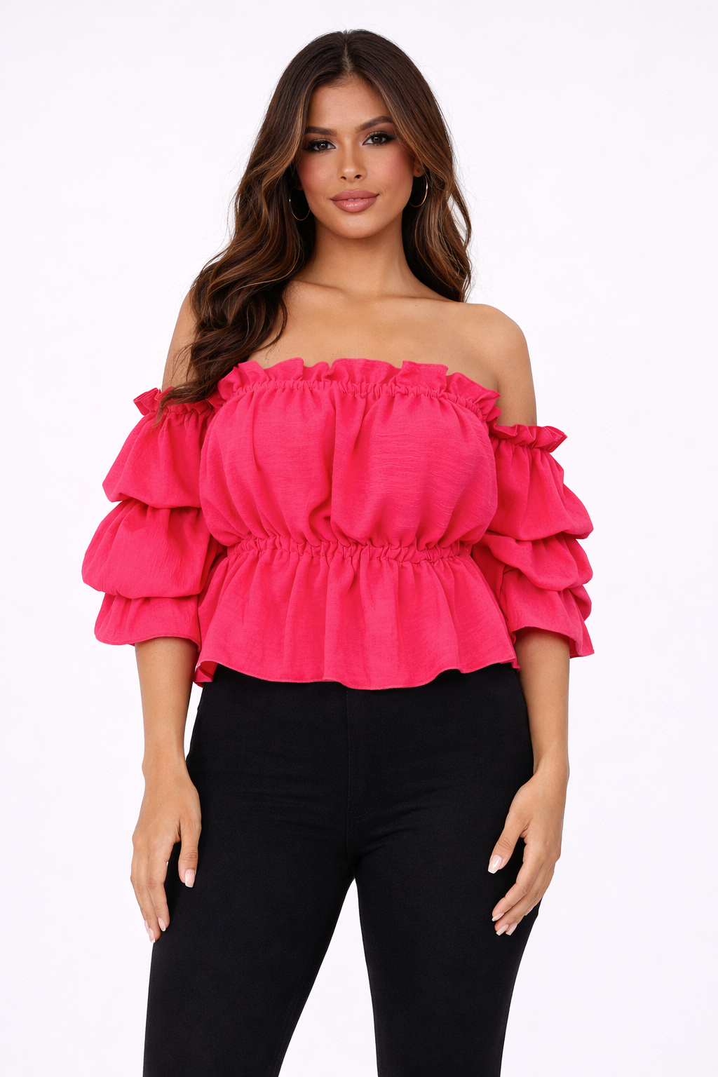 Off- Schoulder Damenbluse Neon- Pink Lalu