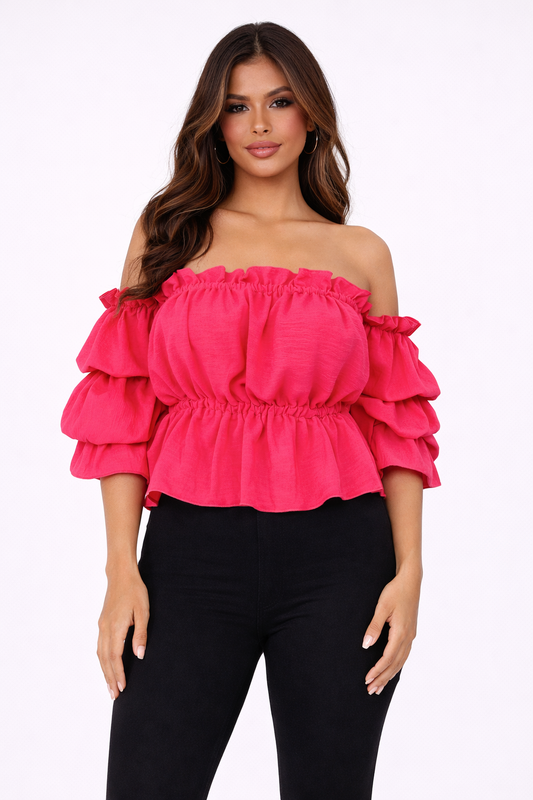 Off- Schoulder Damenbluse Neon- Pink Lalu