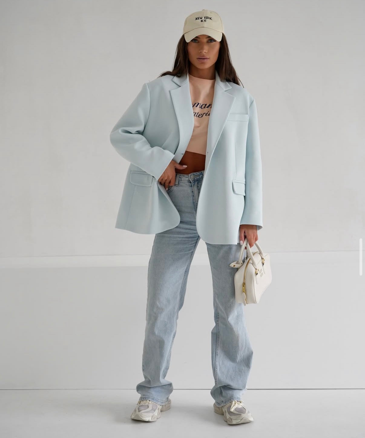 Oversize Baumwollblazer Hellblau