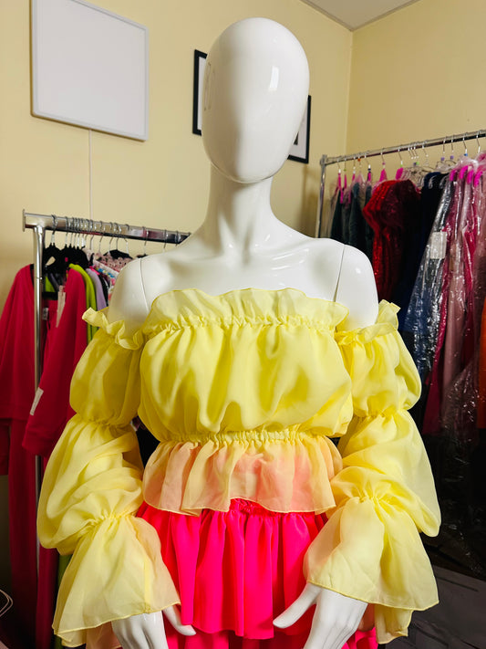 Off- Schoulder Damenbluse gelb Chiffon