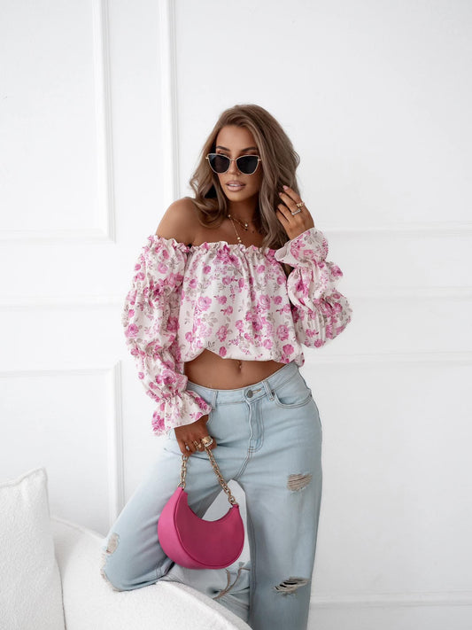 Off- Schoulder Damenbluse Rosen