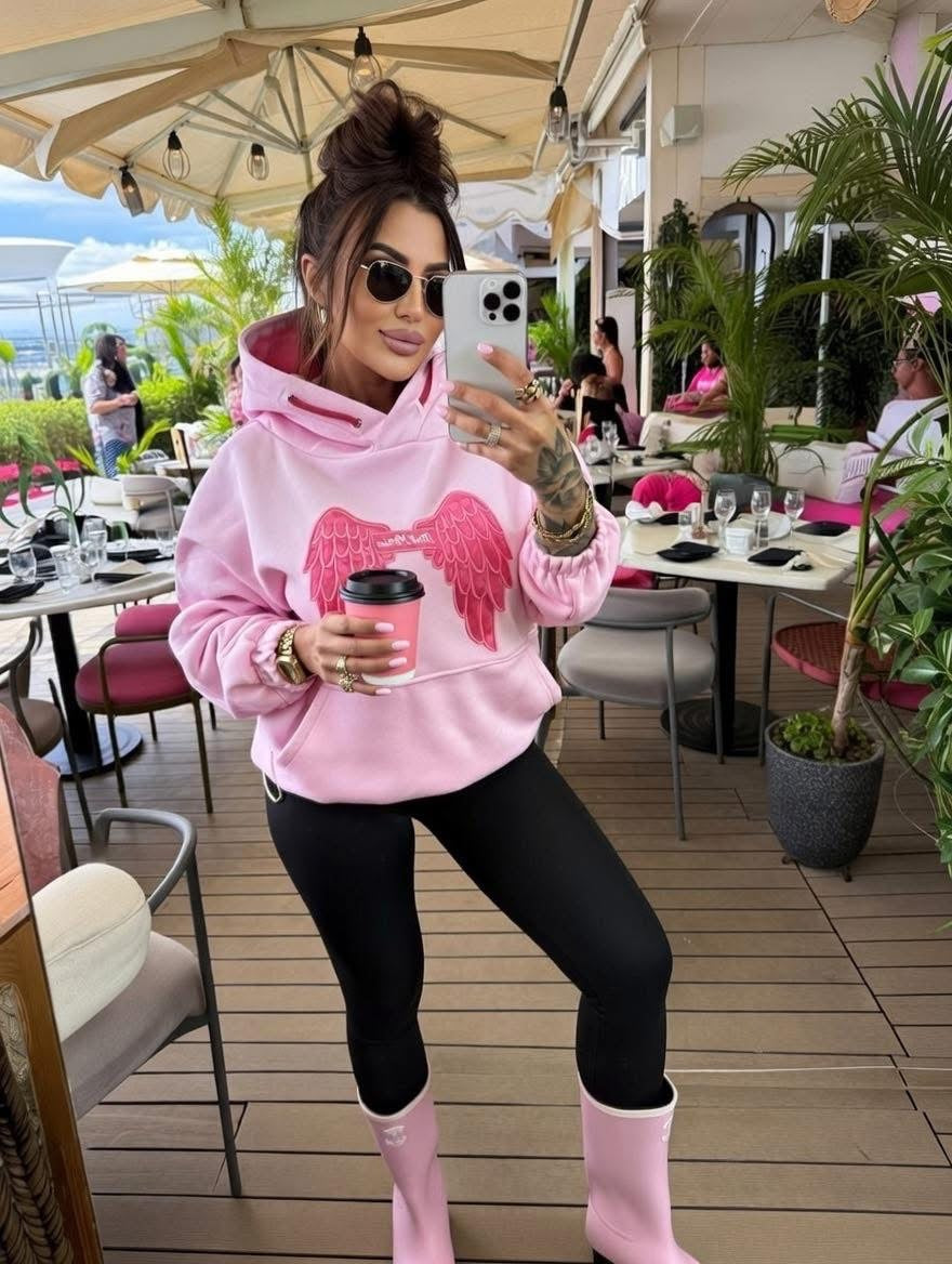 Damen Sweatshirt Hoodie Kapuzenpulli mit Flügel | PINK