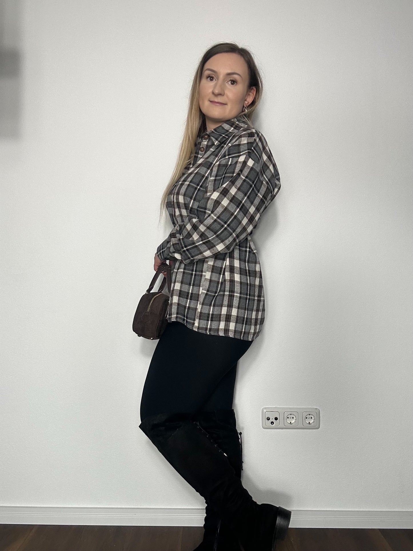 Damenbluse Karo Grau- schwarz