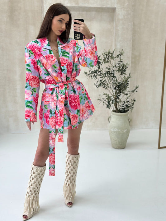 Blazer- Kleid Blumen Turkus