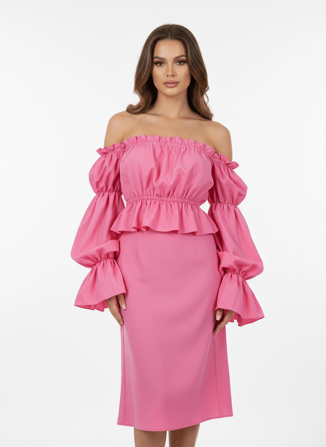 Off- Schoulder Damenbluse Lalu Dunkelrosa