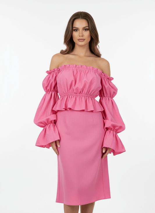 Off- Schoulder Damenbluse Lalu Dunkelrosa