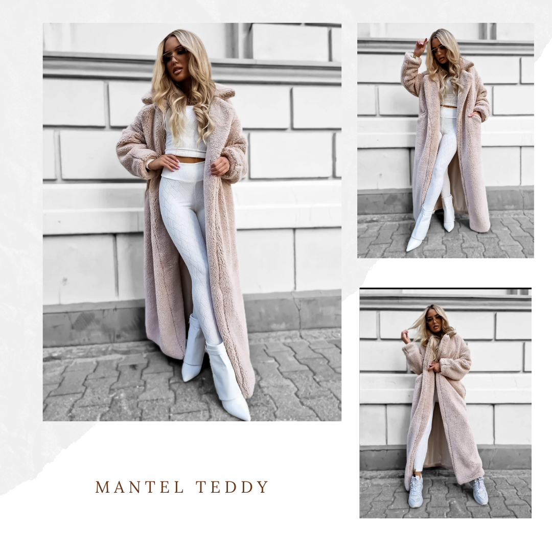 Teddy- Mantel Damen Lang Beige