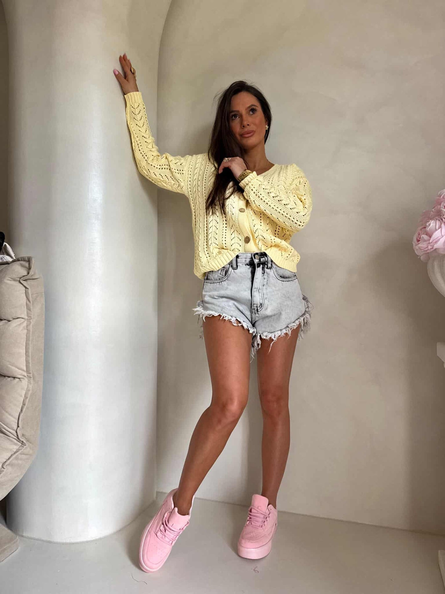 Strickjacke Strickpullover WOOD BY ME Gelb