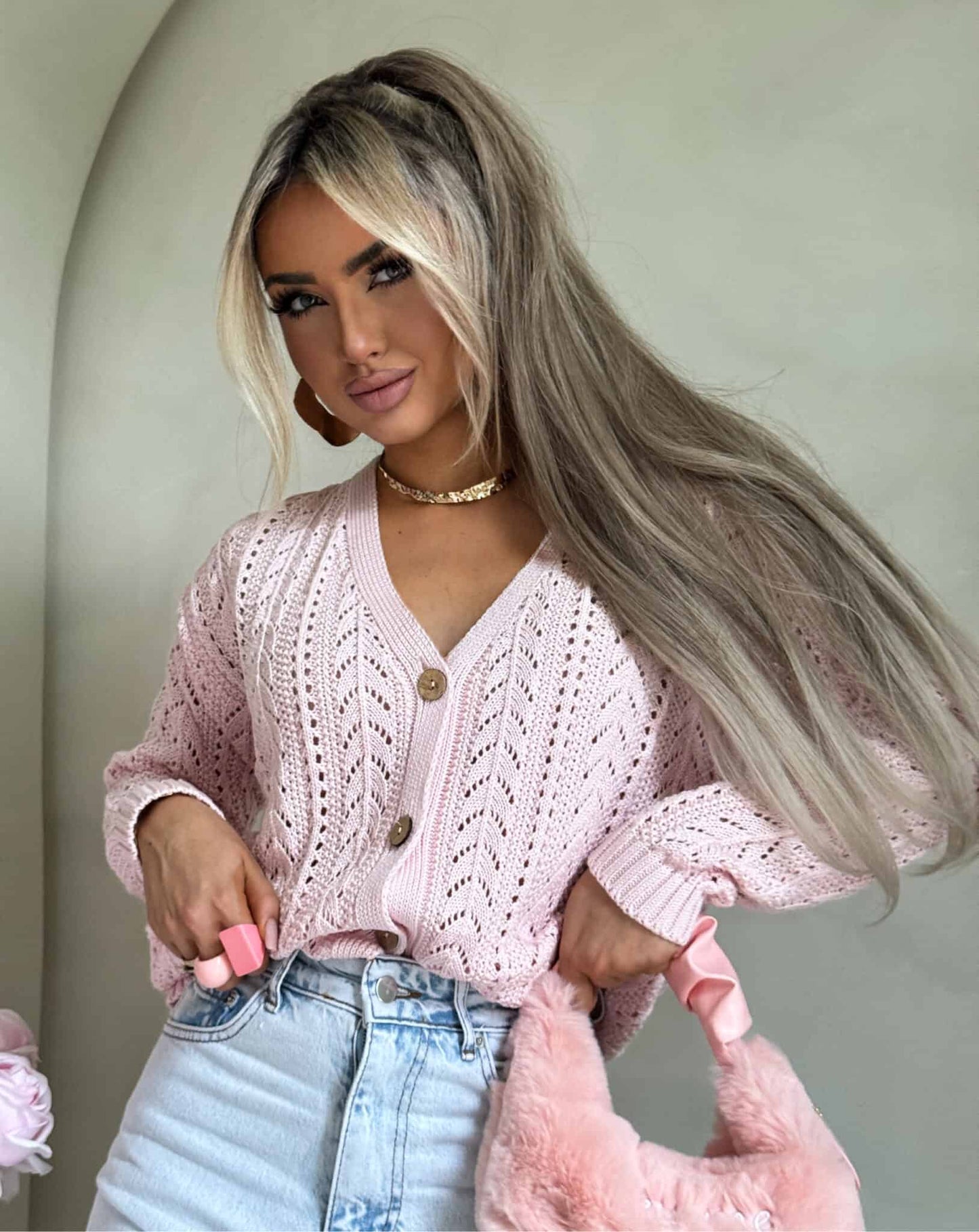 Strickjacke Strickpullover WOOD BY ME Altrosa