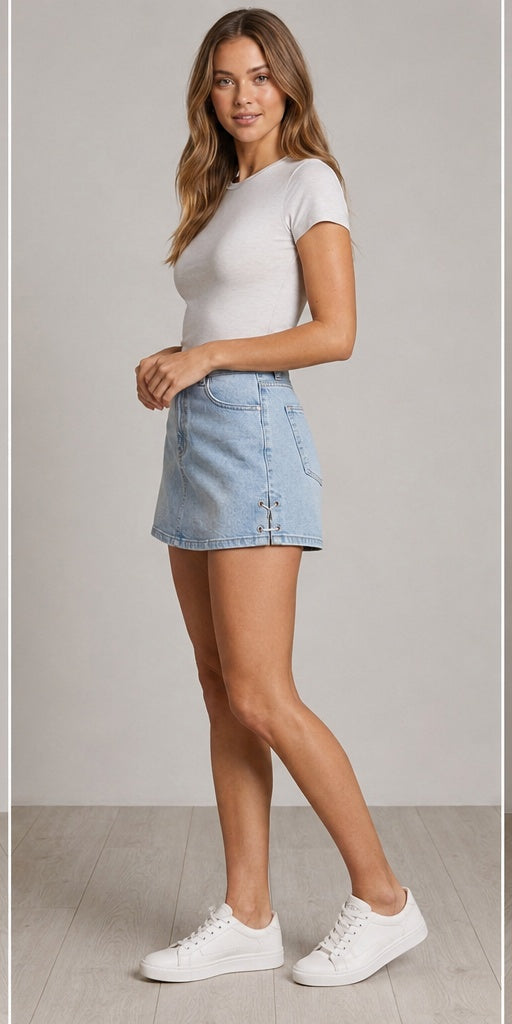 Jeans Rock- Shorts Damen | Hellblau