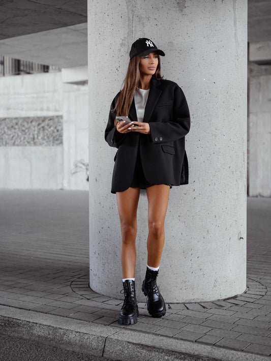 Oversize Baumwollblazer Schwarz