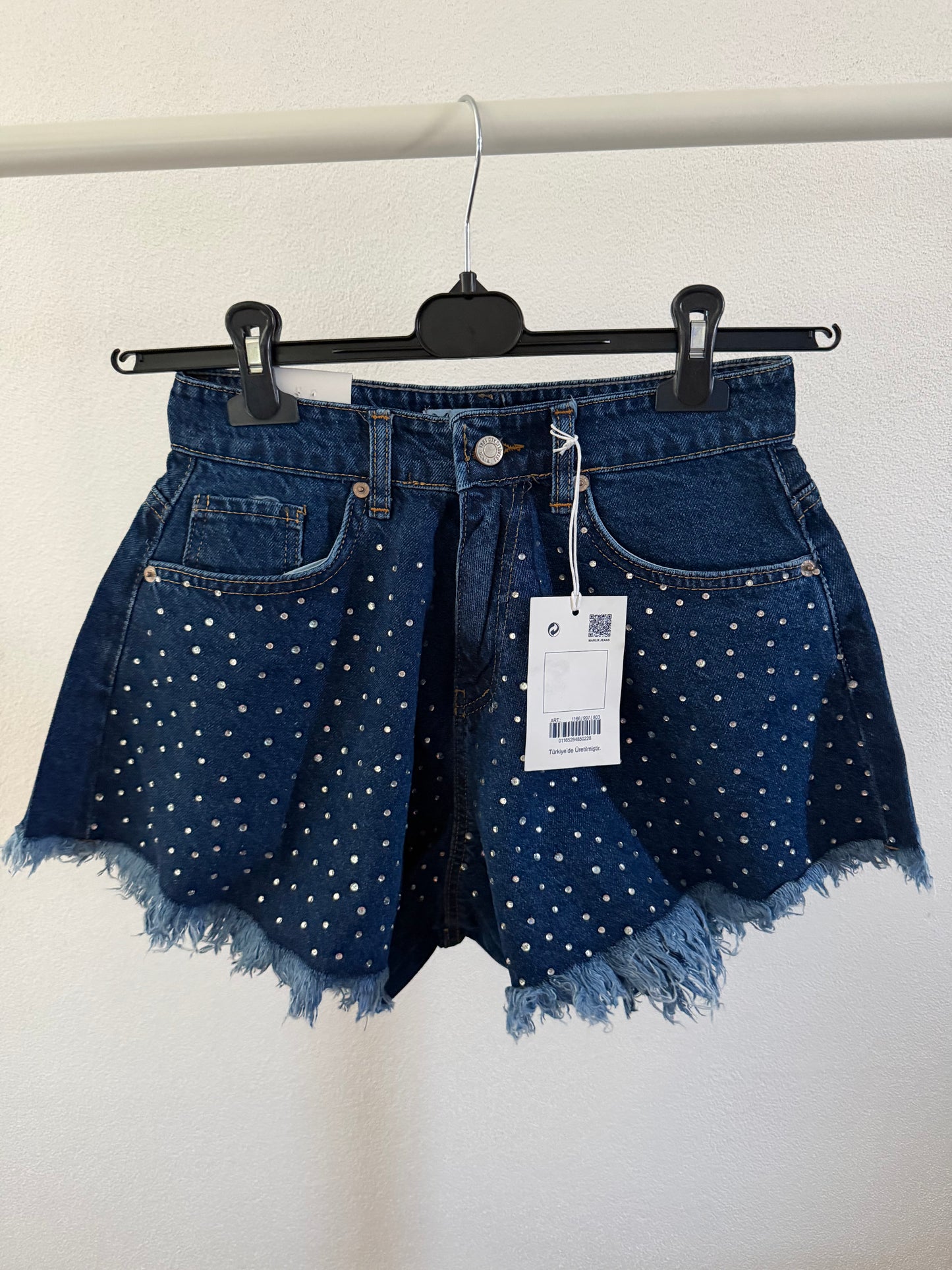Lockerer Jeans Shorts mit Strasssteine | Dunkelblau
