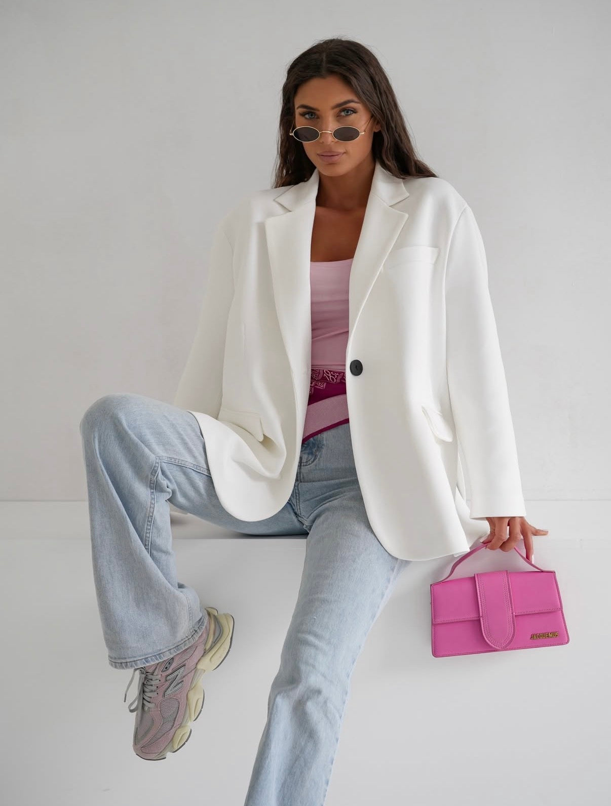 Oversize Baumwollblazer Weiß