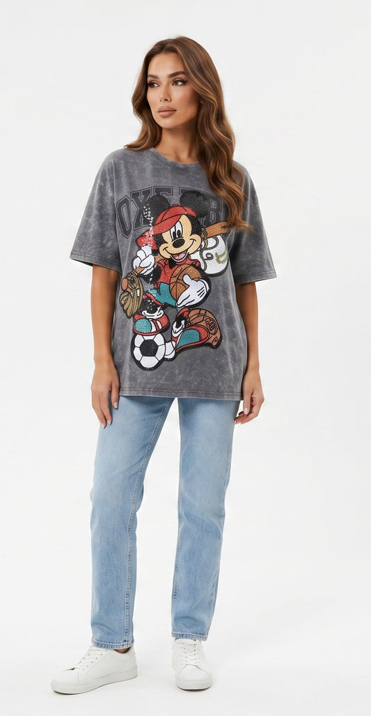 Damen T- Shirt Mickey Mouse | Dunkelgrau