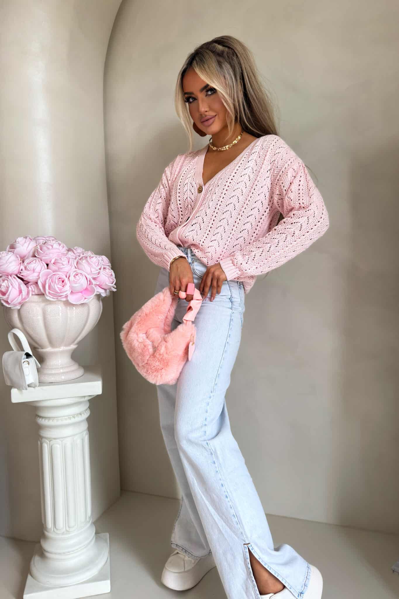 Strickjacke Strickpullover WOOD BY ME Altrosa