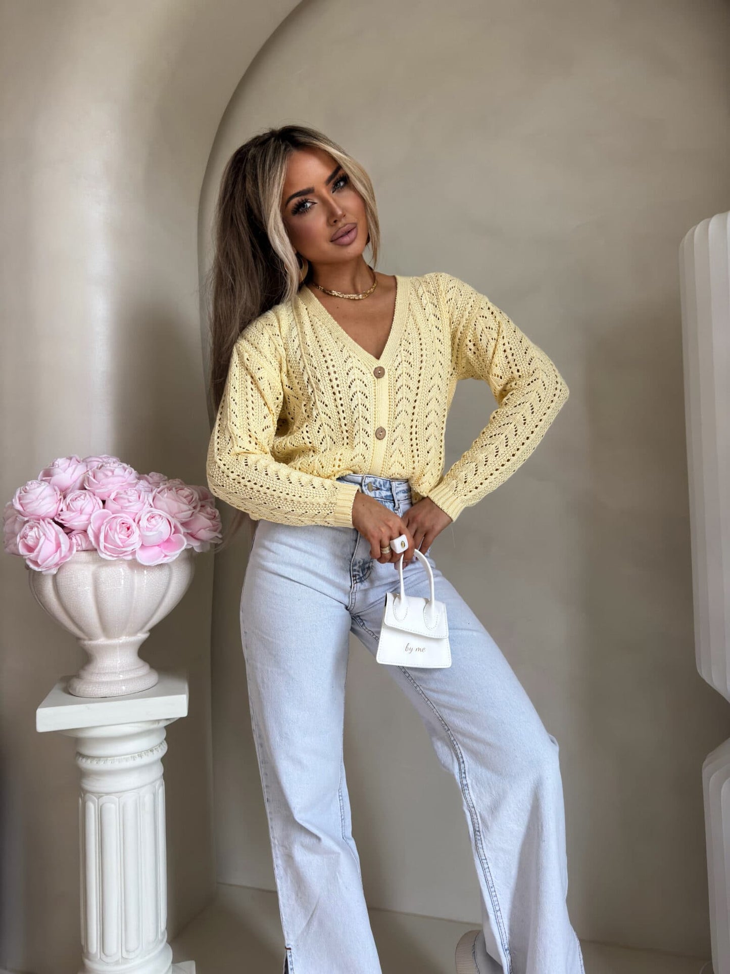 Strickjacke Strickpullover WOOD BY ME Gelb