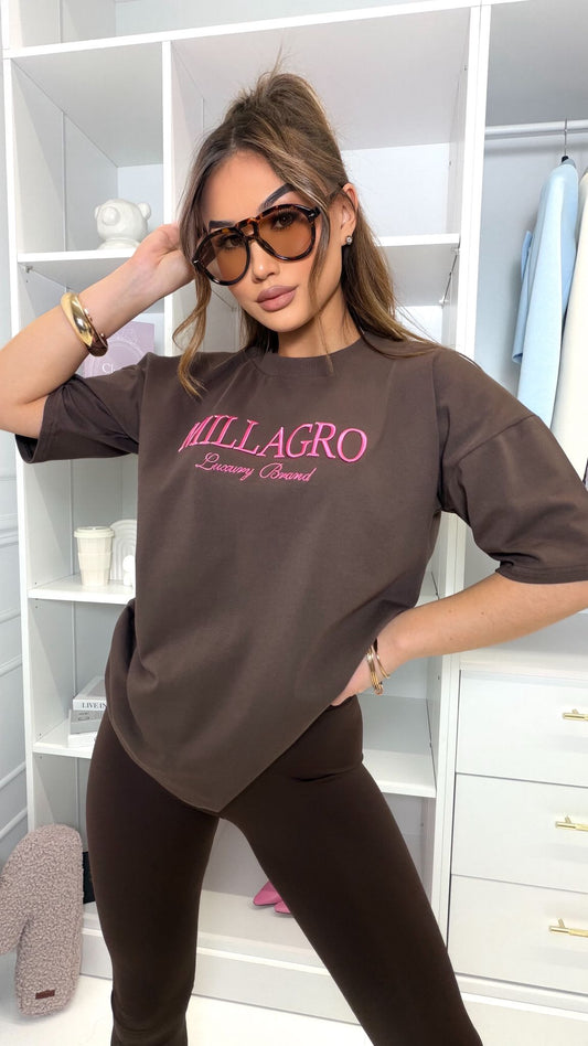 T- Shirt Millagro Luxury Brand | Schokobraun- Pink