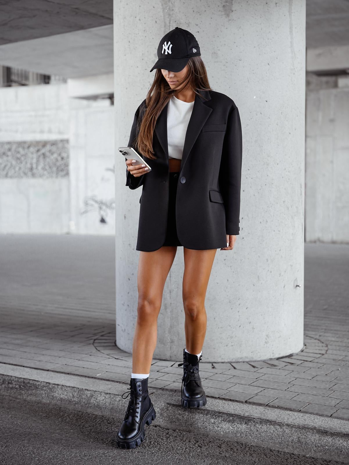 Oversize Baumwollblazer Schwarz