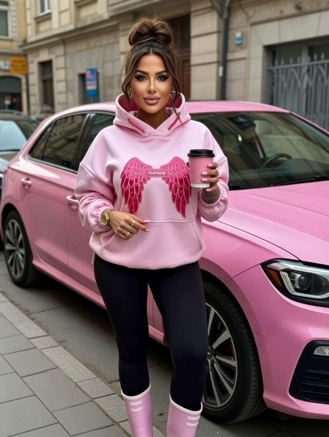 Damen Sweatshirt Hoodie Kapuzenpulli mit Flügel | PINK