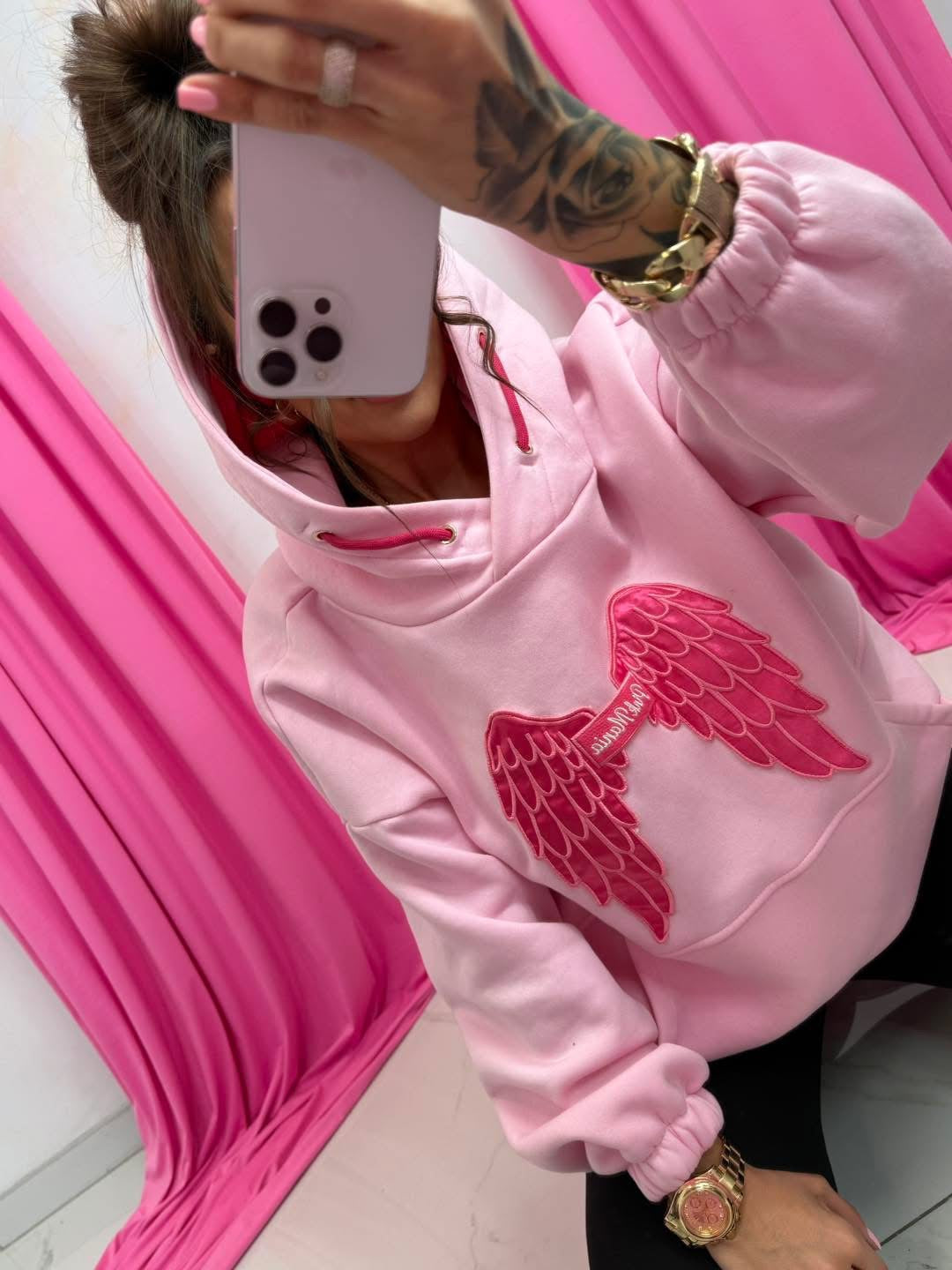 Damen Sweatshirt Hoodie Kapuzenpulli mit Flügel | PINK