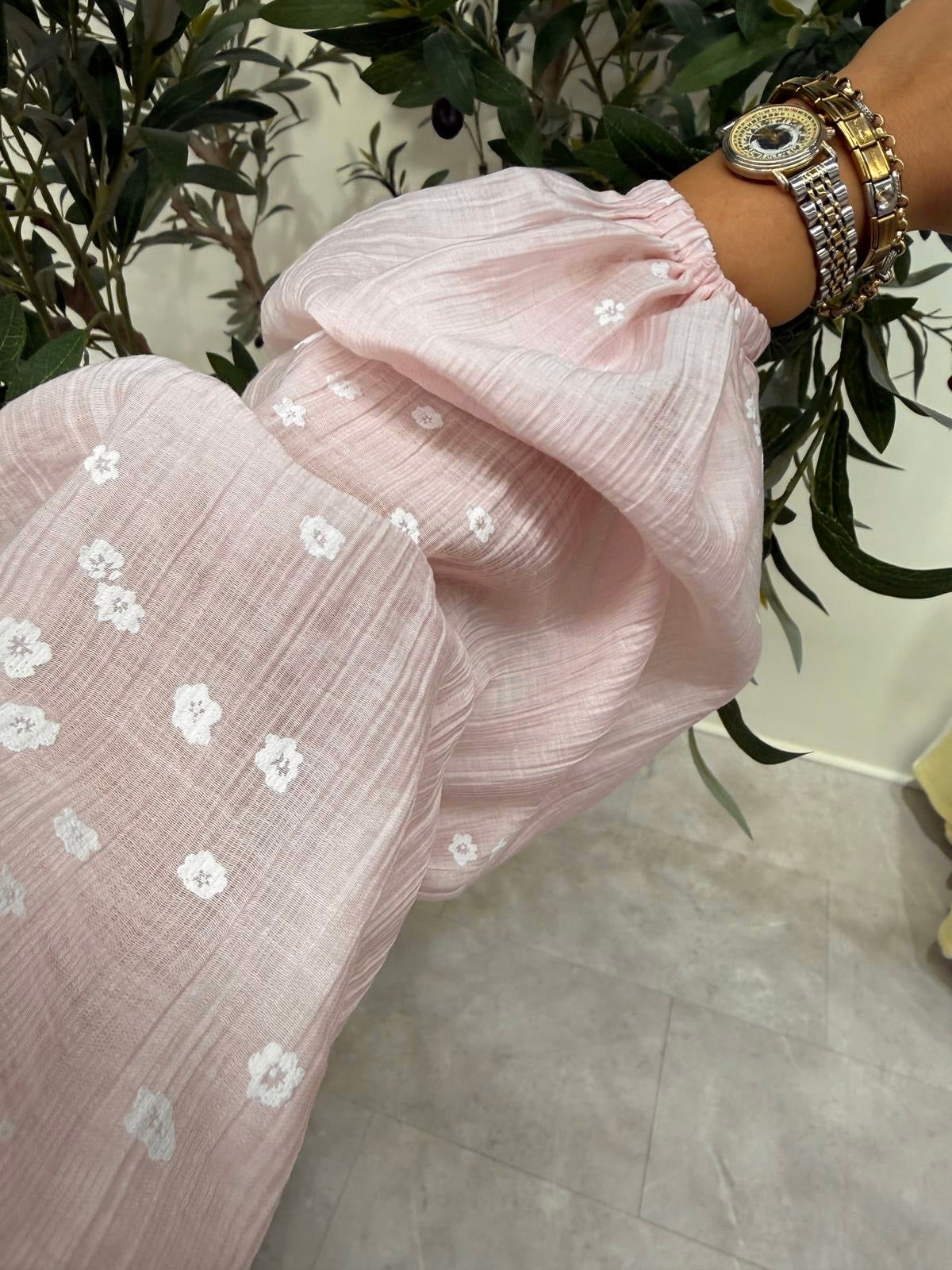 Off- Schoulder Damenbluse Blumen Rosa