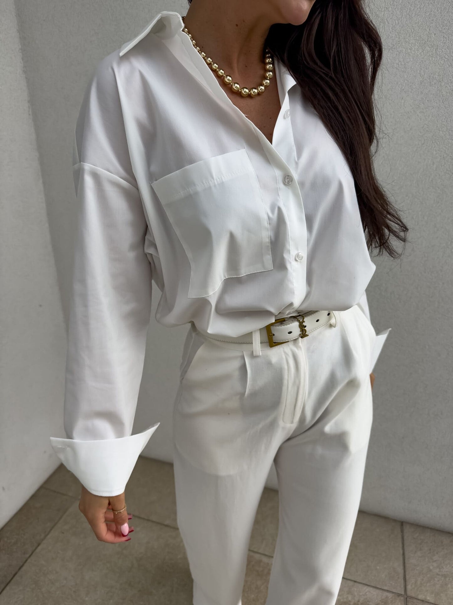 Damenbluse OVER SPRING POCKET Klassisch Weiß