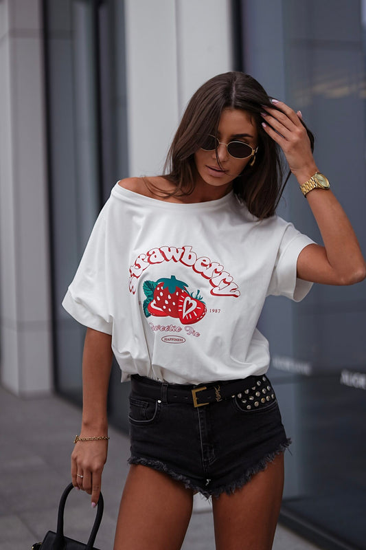 LOU STRAWBERRY Oversize-T-Shirt weiß