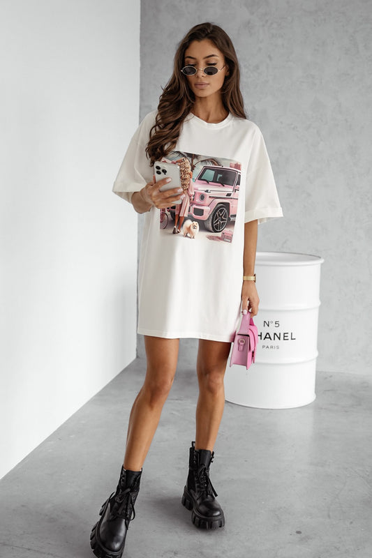 GOOD PINK CAR T-Shirt Kleid weiß