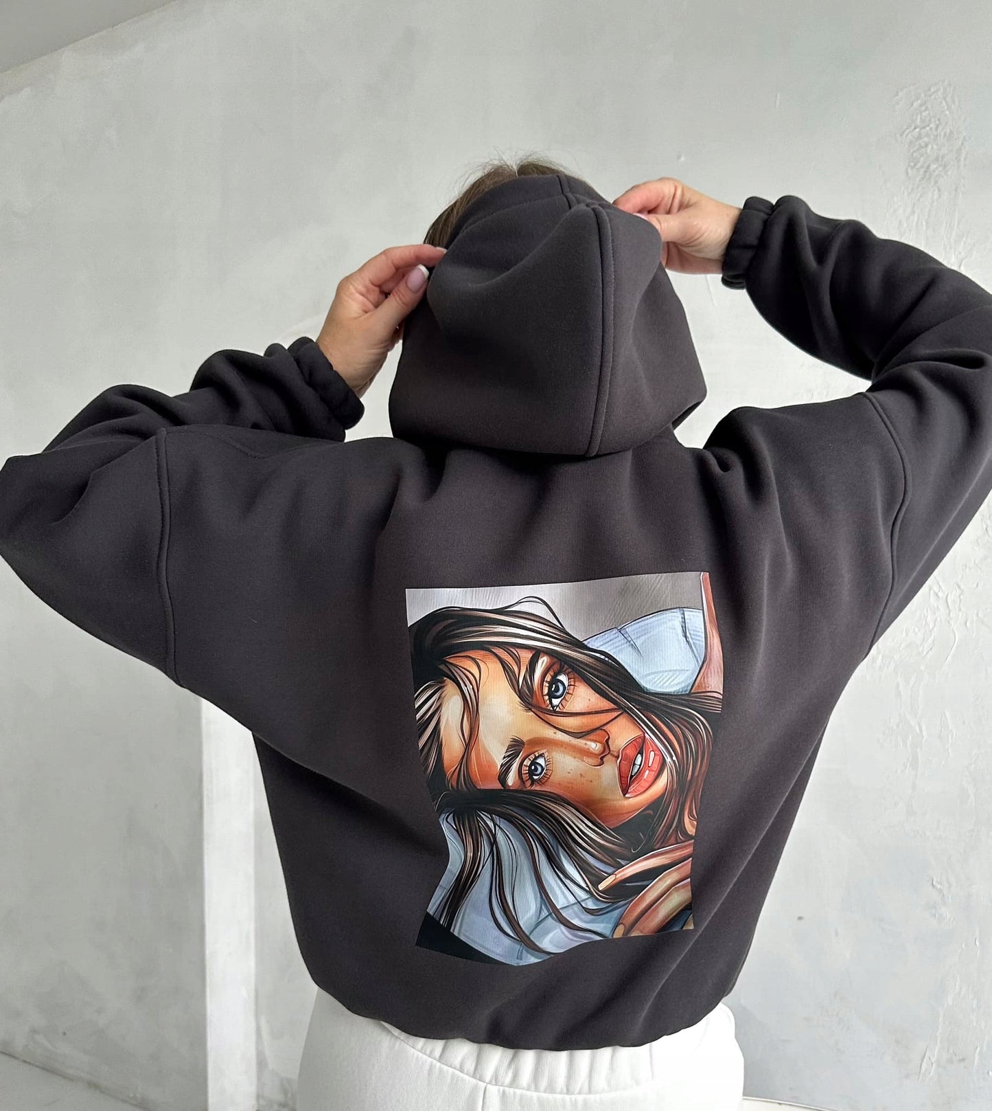 Damen Sweatshirt mit Kapuze LaLu FACE Kurz UNI