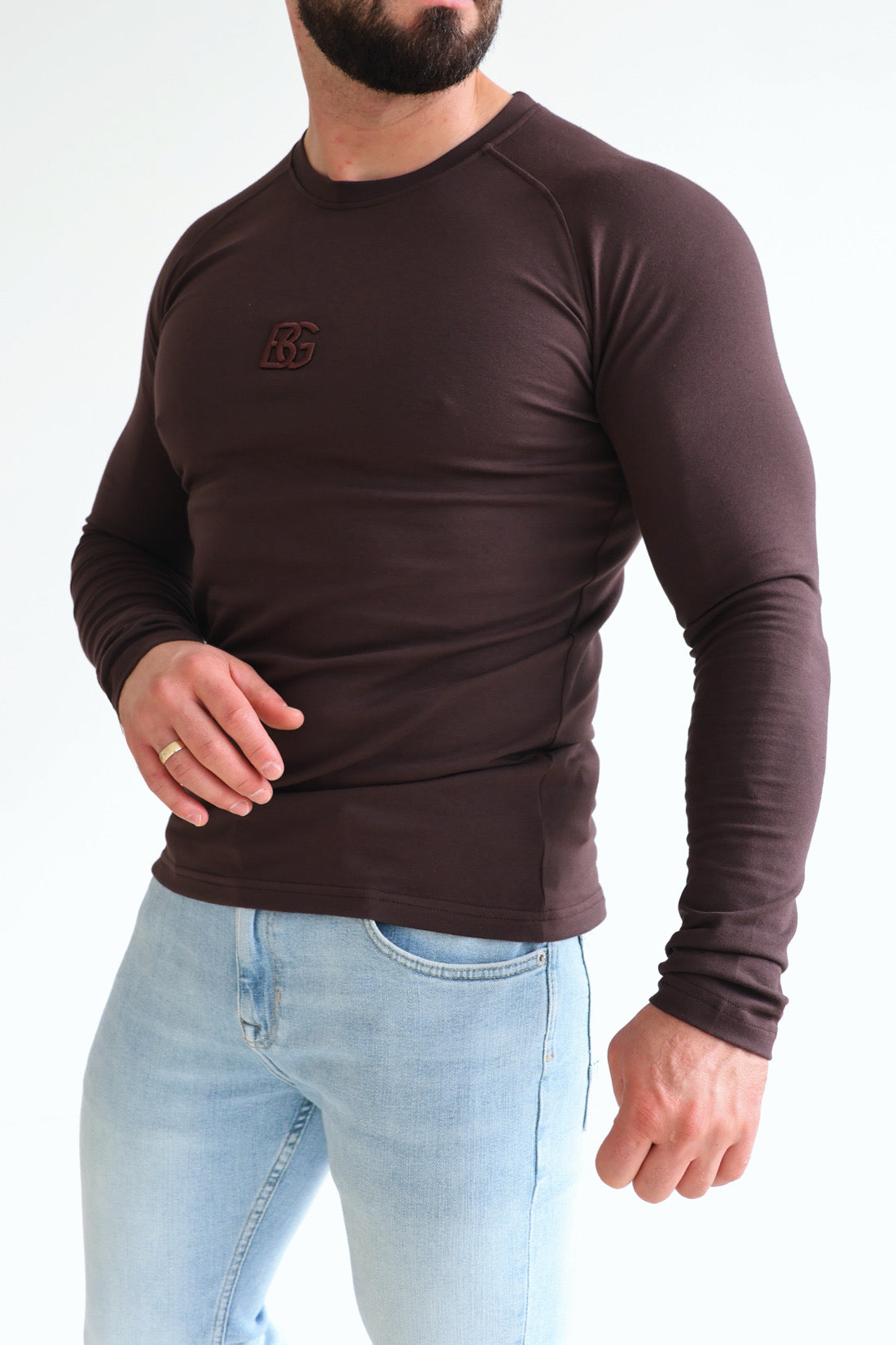 T-SHIRT LONGSLEEVE HERREN BG TRUST | SCHOKOBRAUN
