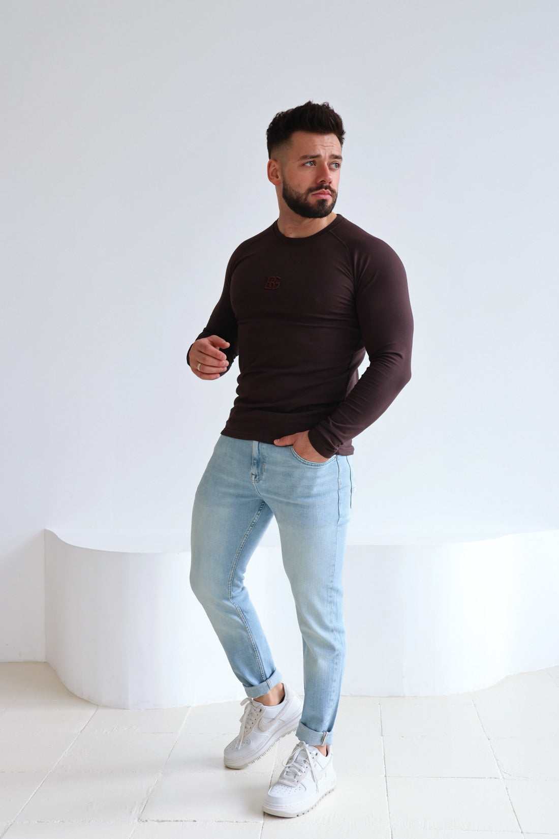 T-SHIRT LONGSLEEVE HERREN BG TRUST | SCHOKOBRAUN