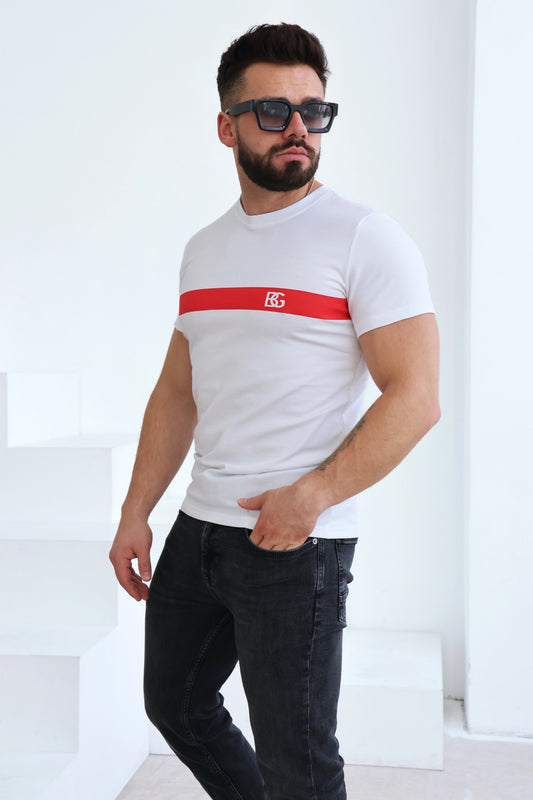 T-SHIRT HERREN BG RED | WEIẞ