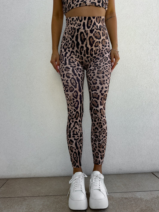 Leggings GYM Muster Panther– beige-schwarz