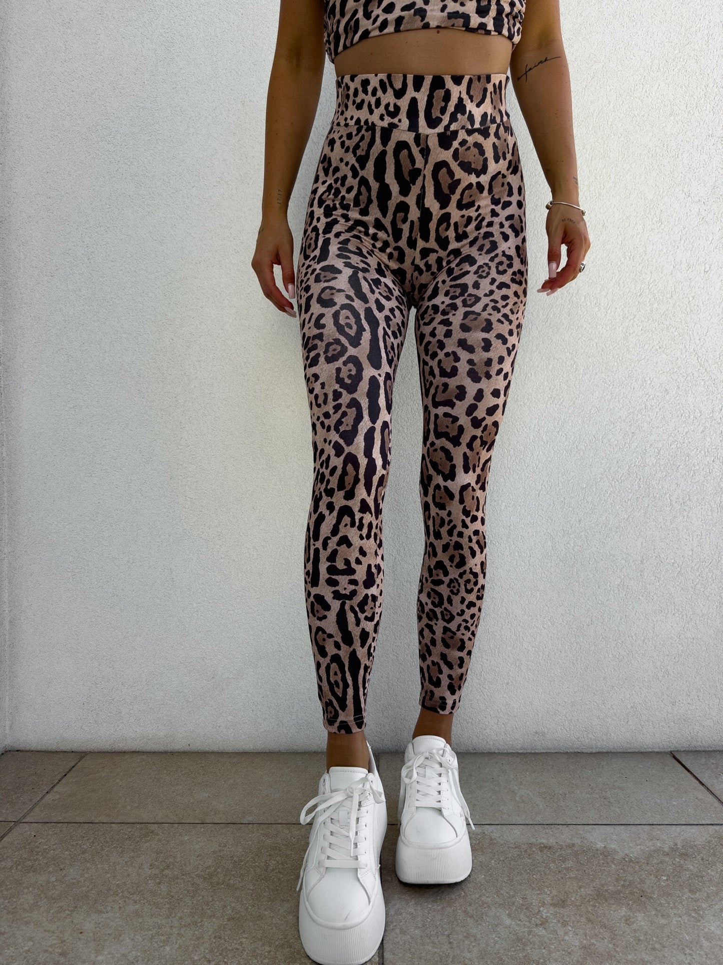 Leggings GYM Muster Panther– beige-schwarz