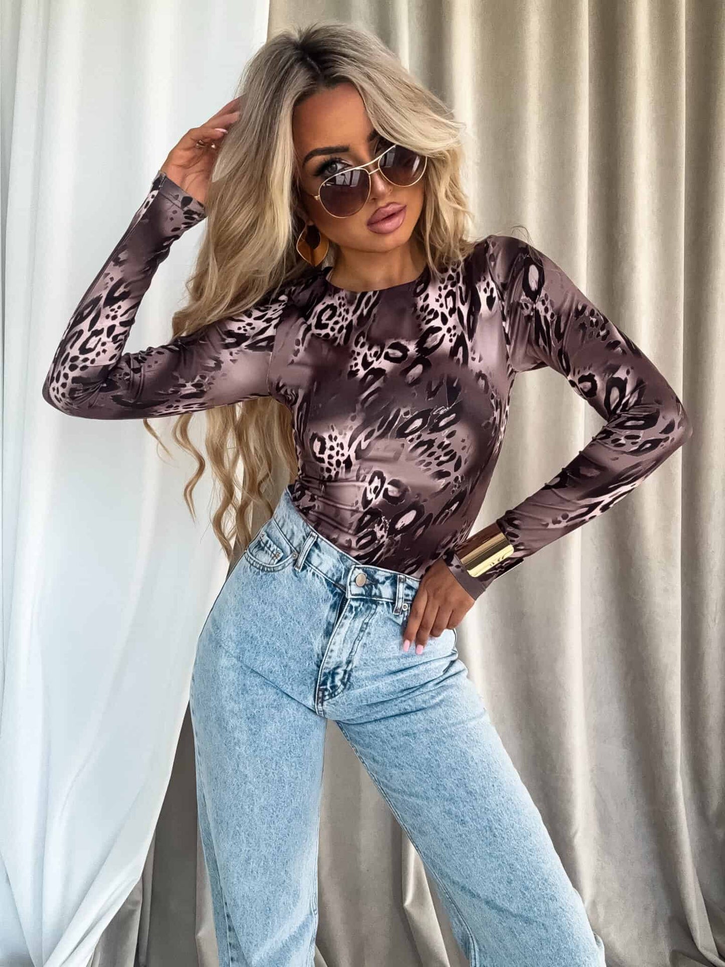 Damenbluse LINDA animal - Schoko