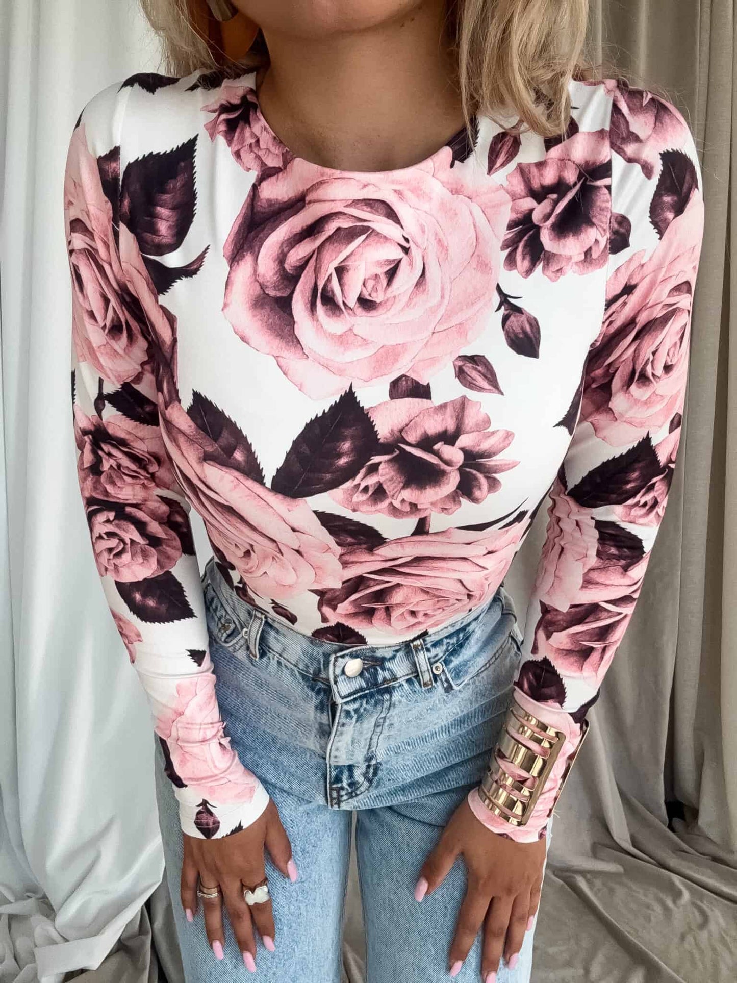 Damenbluse LINDA Blumen- weiß-rosa