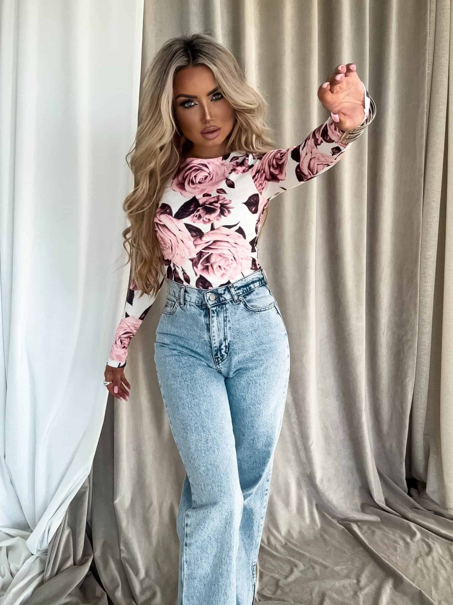 Damenbluse LINDA Blumen- weiß-rosa