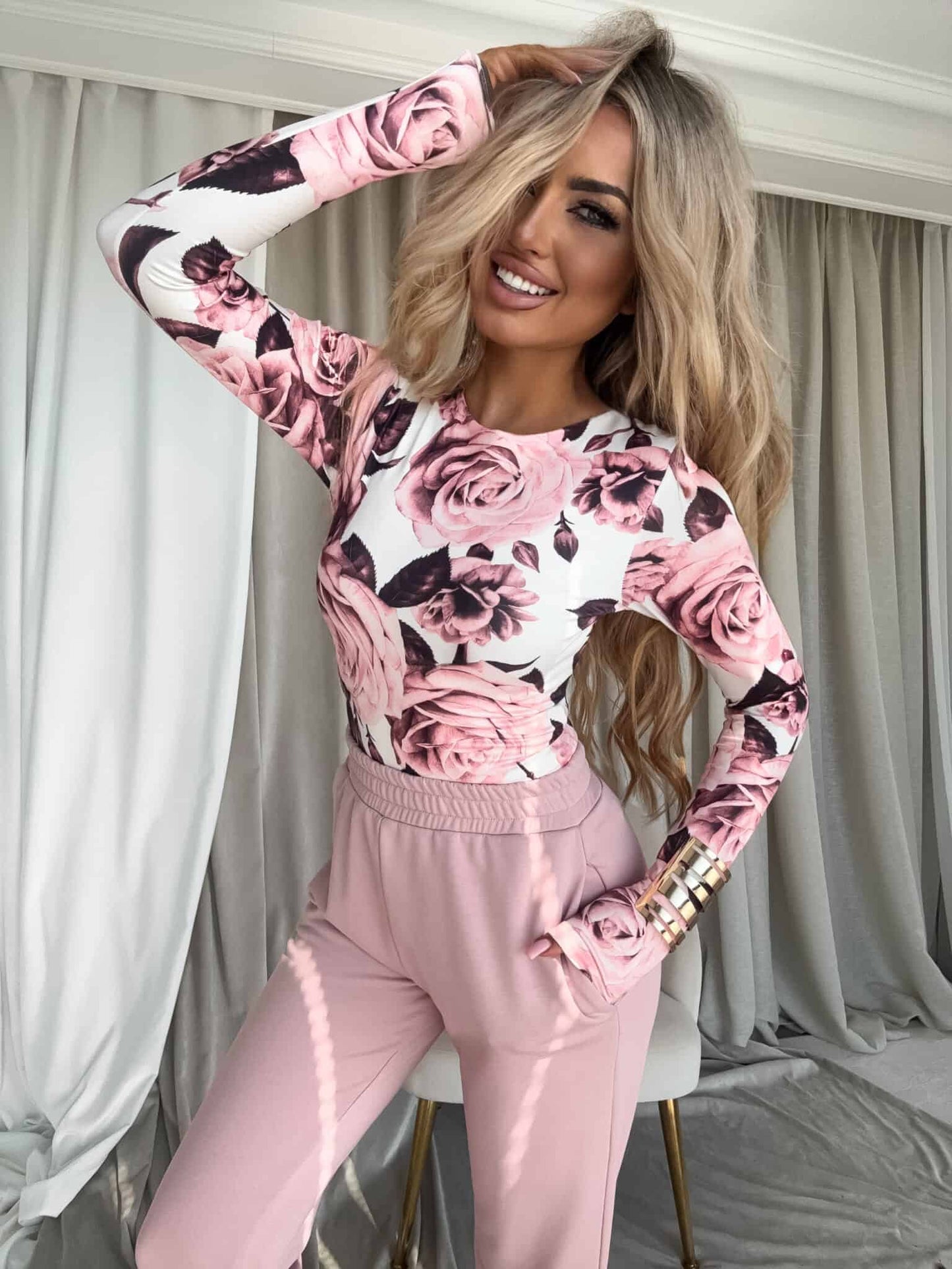 Damenbluse LINDA Blumen- weiß-rosa