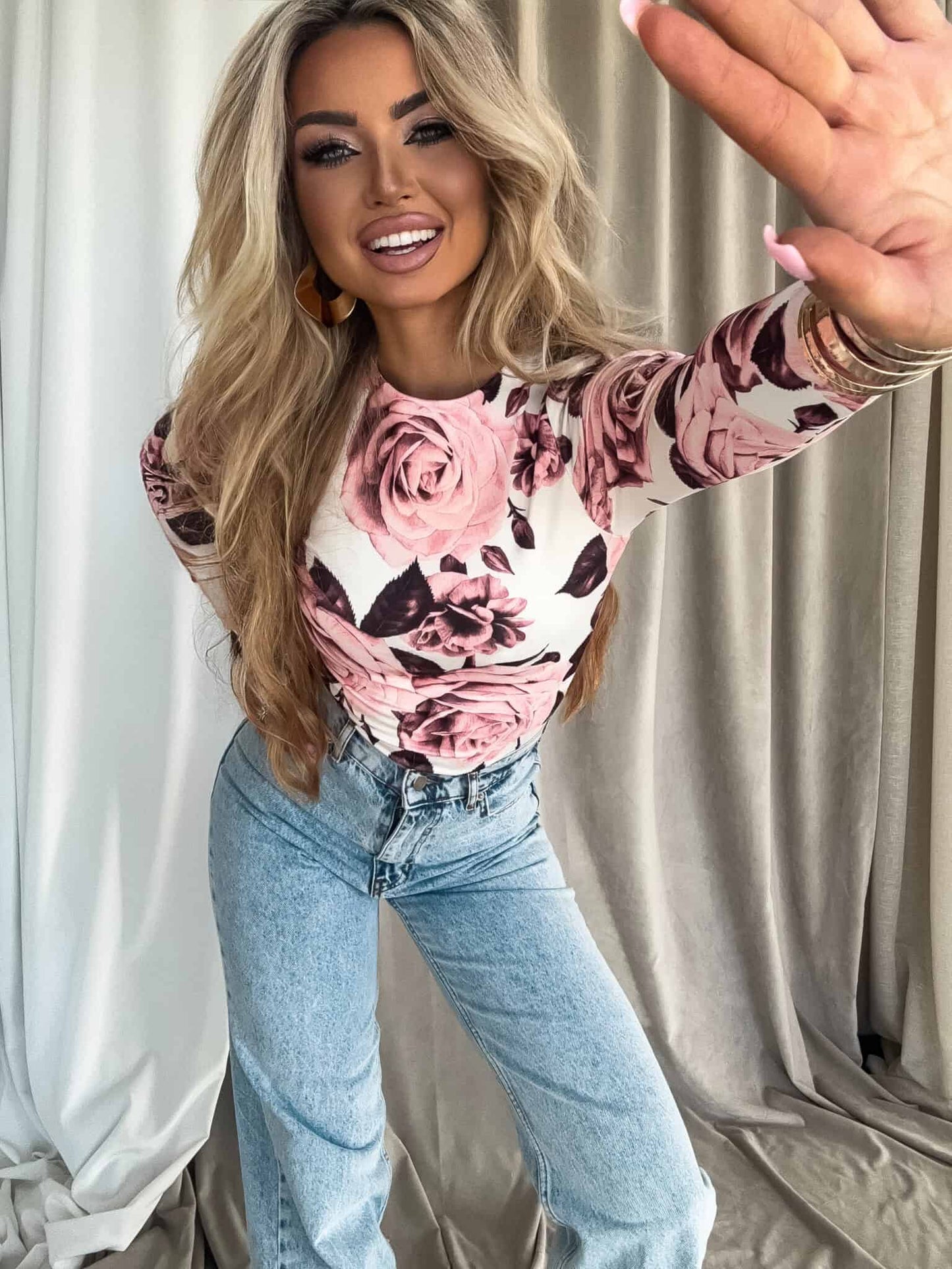 Damenbluse LINDA Blumen- weiß-rosa