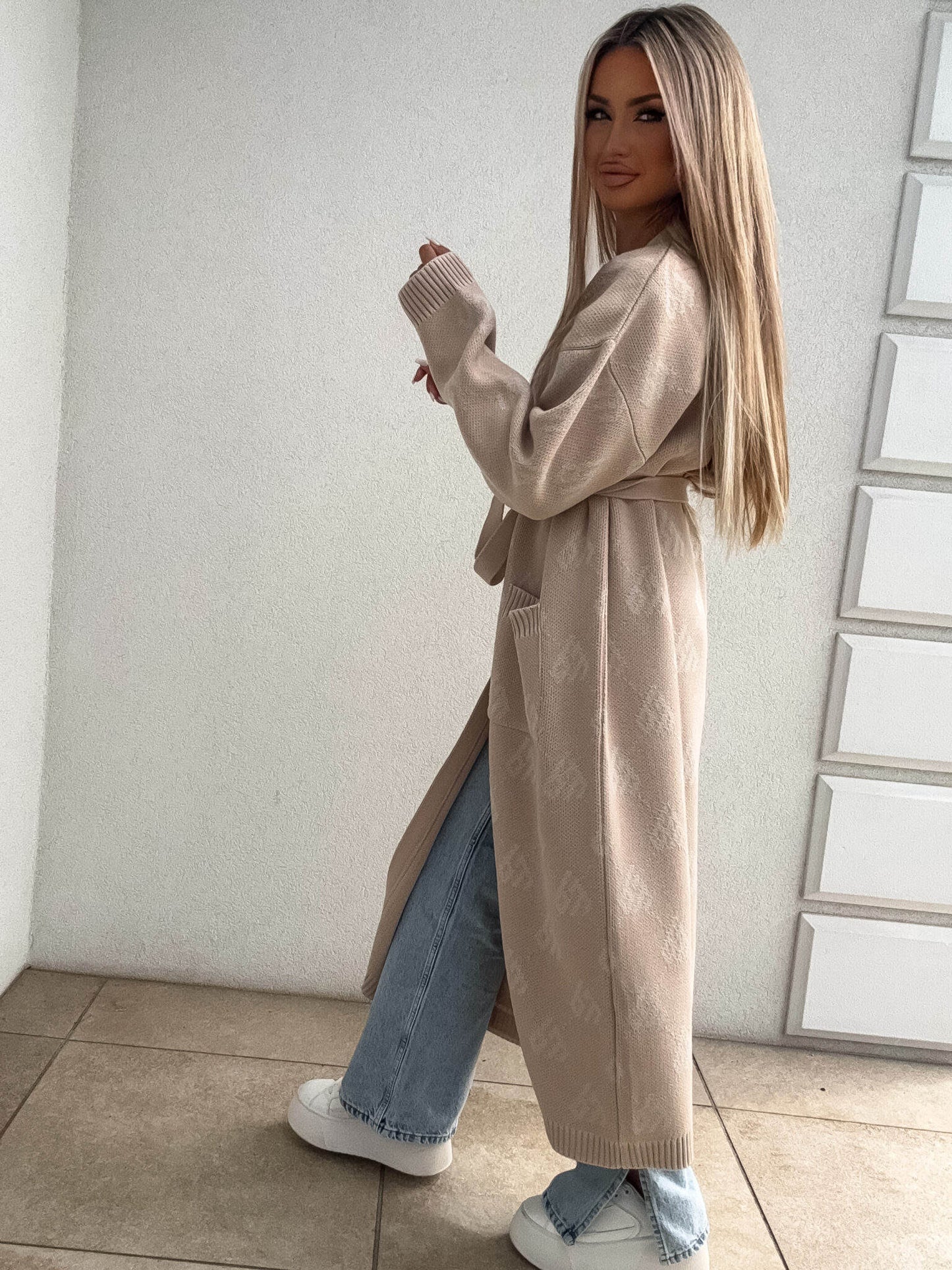 Strickjacke Mantel ANDREA – hellbeige