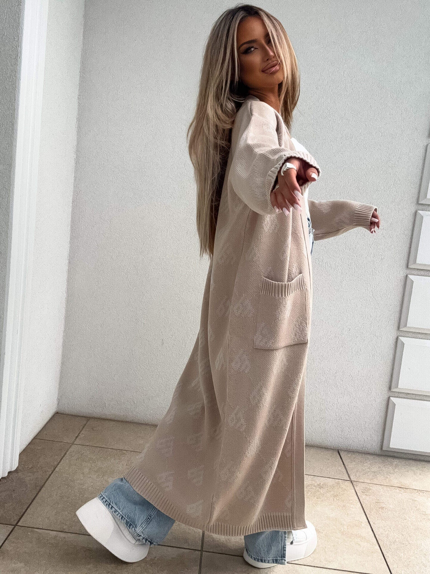 Strickjacke Mantel ANDREA – hellbeige