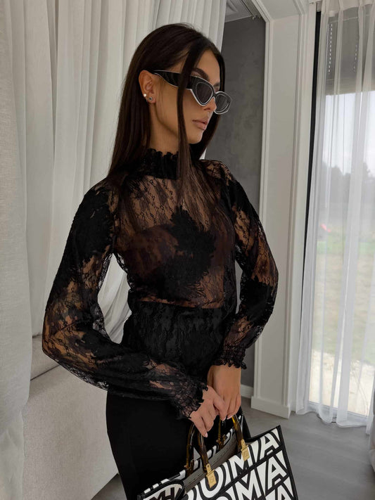 Damenbluse FLORAL – schwarz