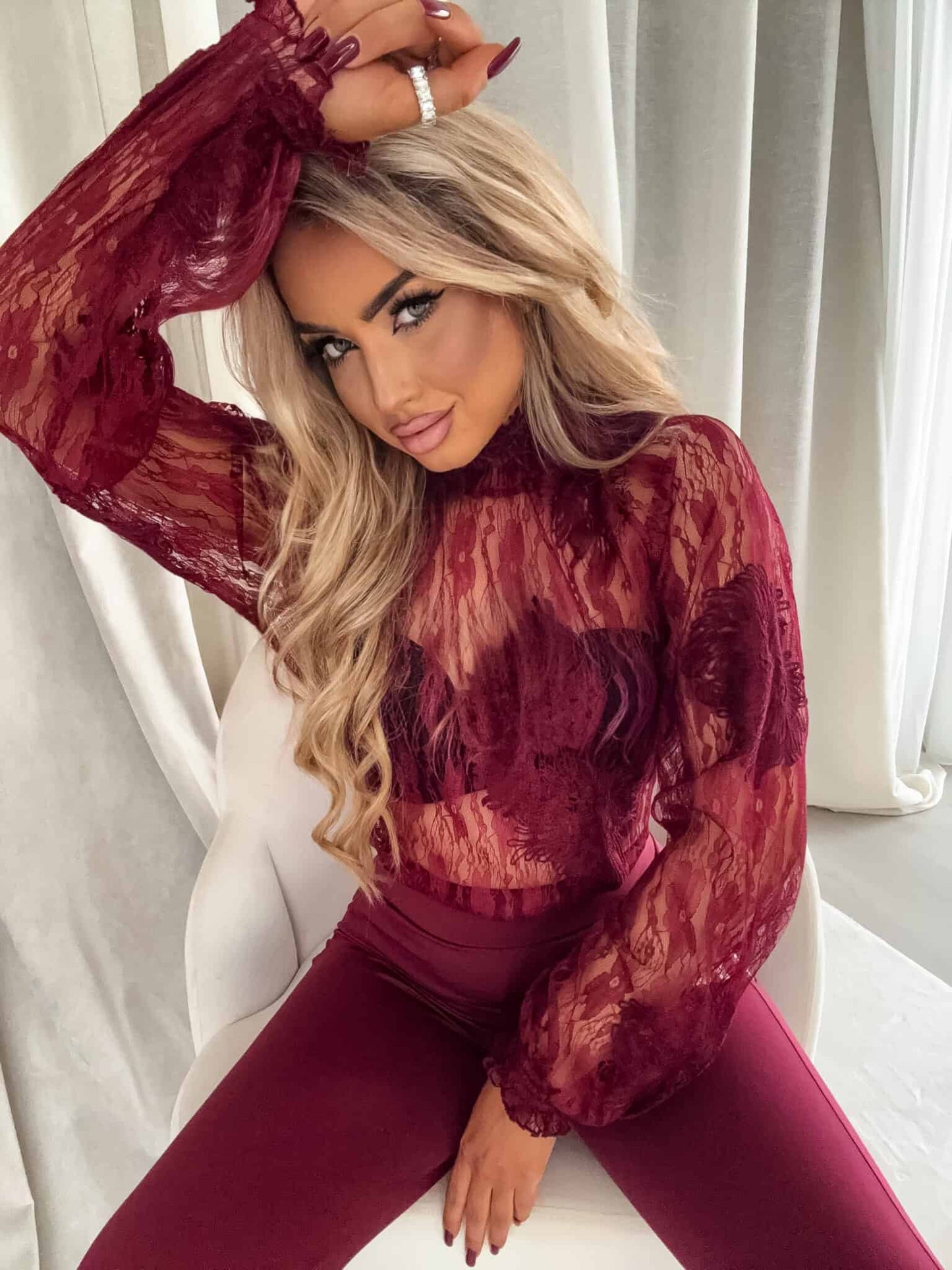 Damenbluse FLORAL – bordeaux