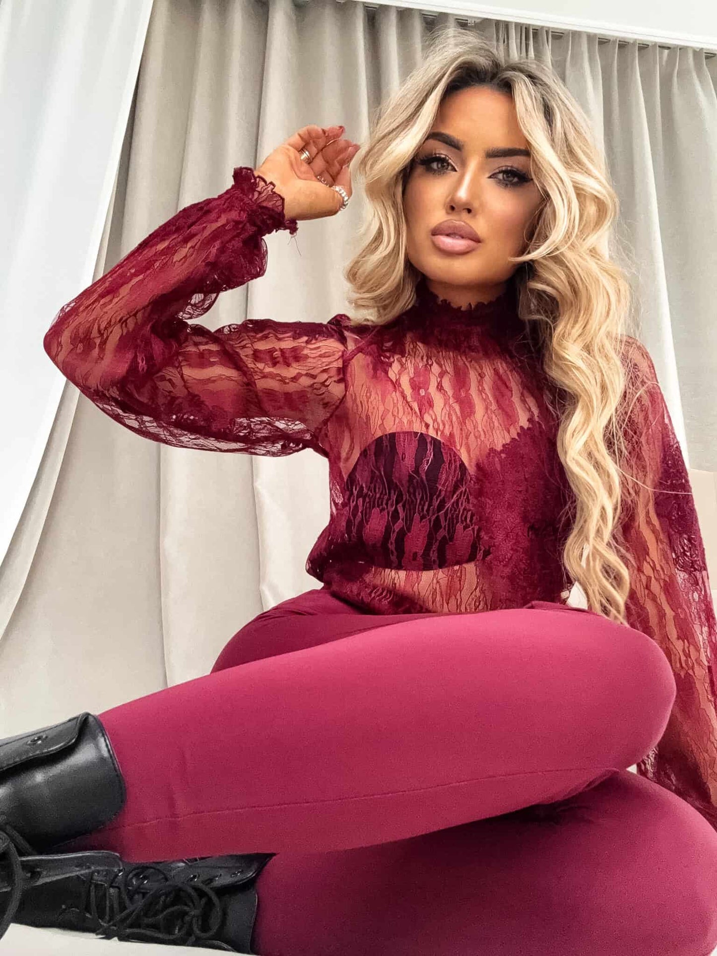 Damenbluse FLORAL – bordeaux