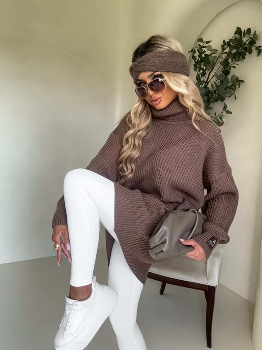 Rollkragenpullover LAVER - Milchschokolade