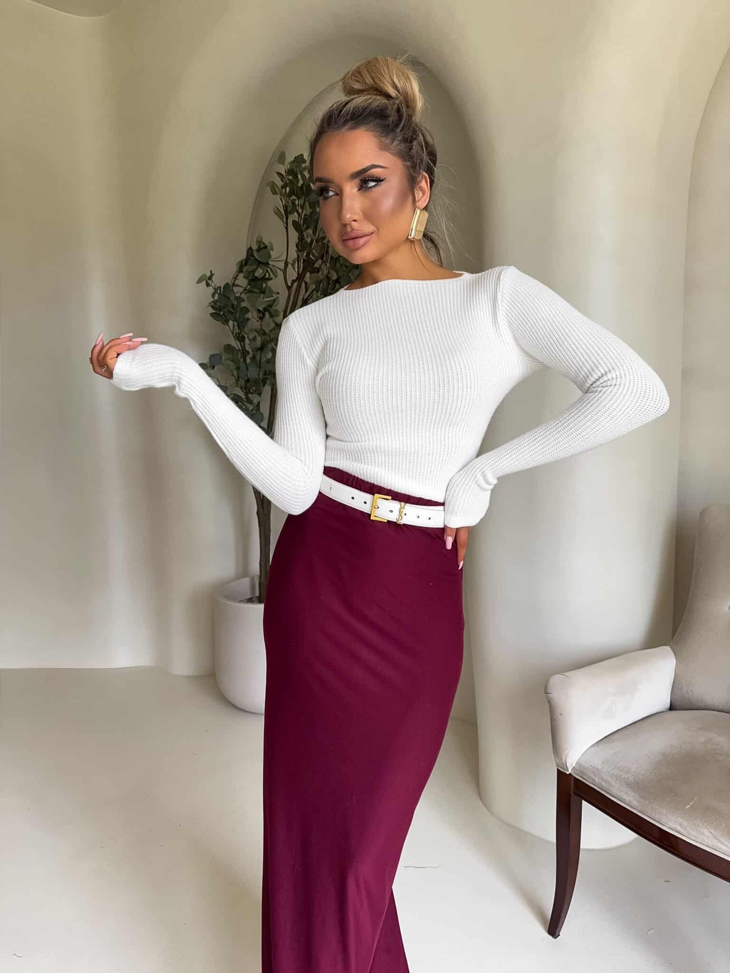 Damenbluse WAFELEK – ecru