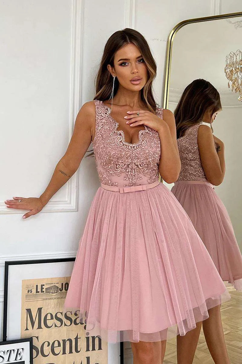 Kleid mit Spitze und Tüllrock Rosa Größe 38