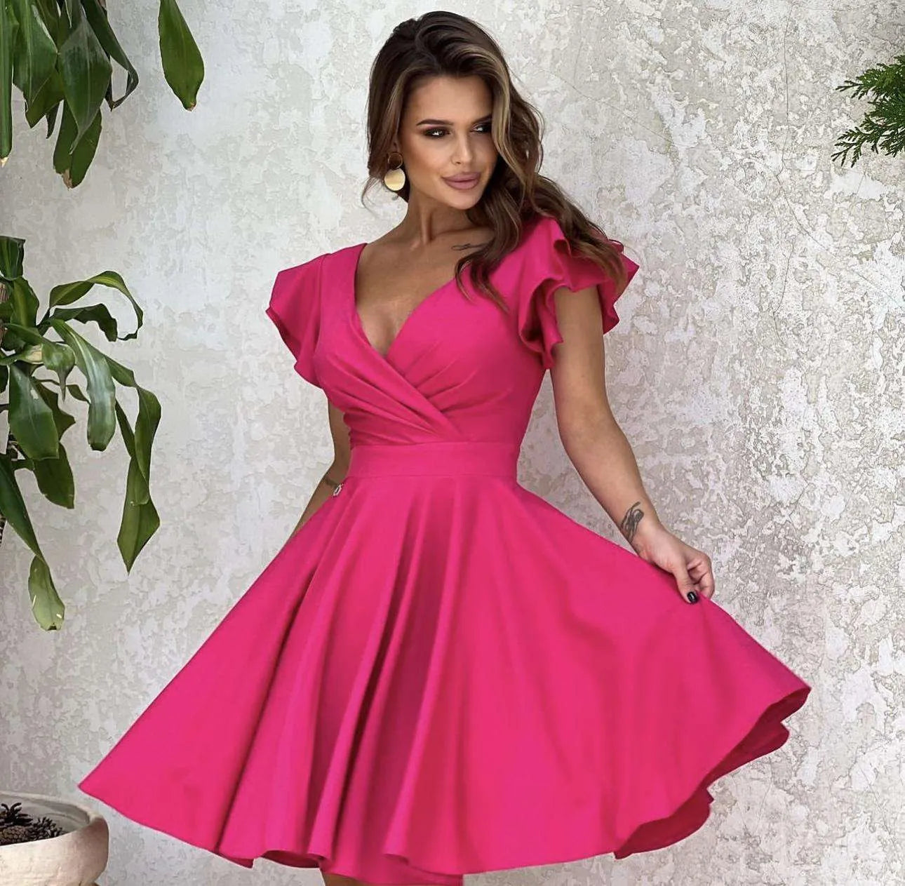 Kurzes Kleid in Fuchsia Farbe Größe 40