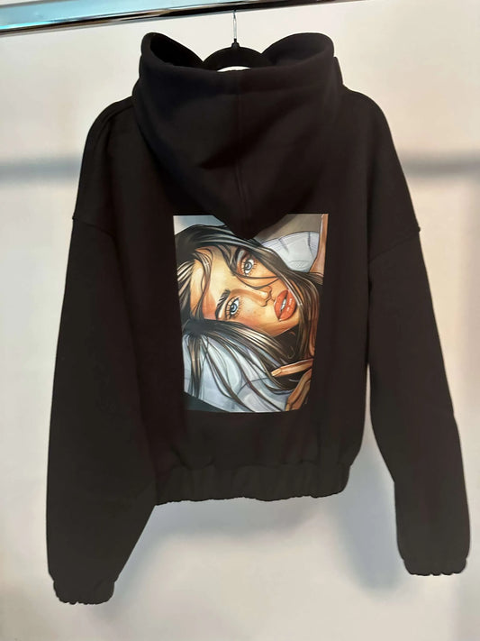 Damen Sweatshirt mit Kapuze LaLu FACE Kurz UNI